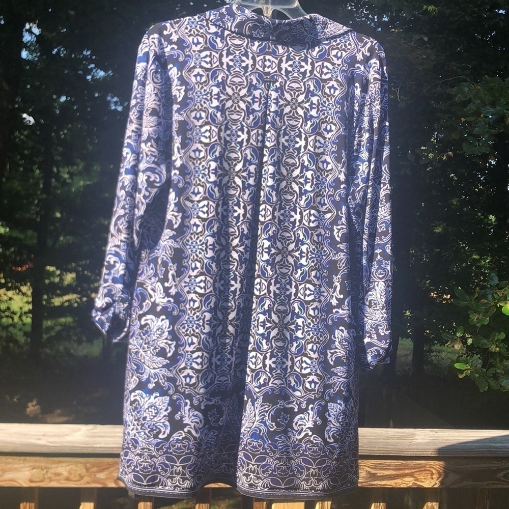 WHITE HOUSE BLACK MARKET TUNIC/DRESS XL Pit to Pit 22 1/2" Blues Blacks Preworn - Picture 9 of 15